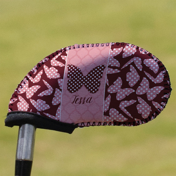 Custom Polka Dot Butterfly Golf Club Iron Cover (Personalized)