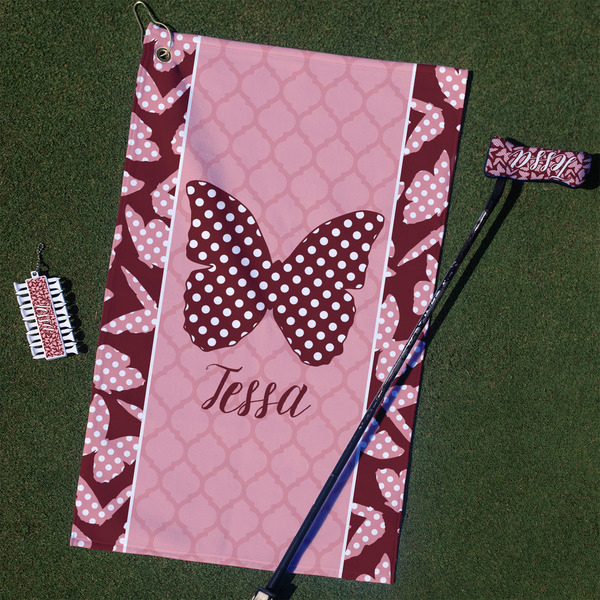 Custom Polka Dot Butterfly Golf Towel Gift Set (Personalized)
