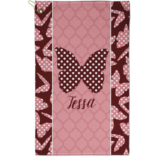 Custom Polka Dot Butterfly Golf Towel - Poly-Cotton Blend - Small w/ Name or Text