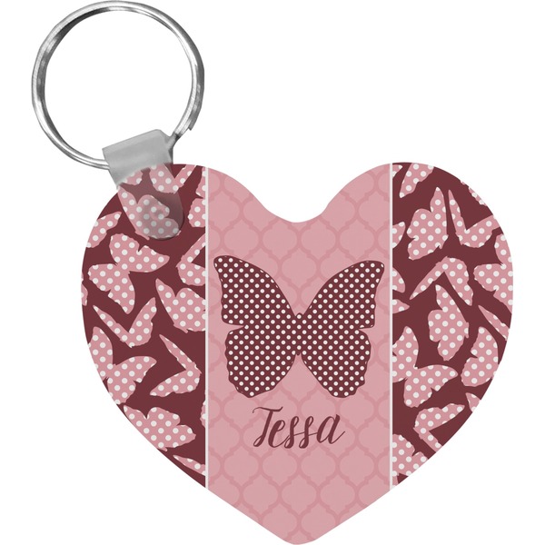 Custom Polka Dot Butterfly Heart Plastic Keychain w/ Name or Text
