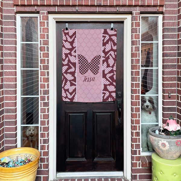 Polka Dot Butterfly House Flags - Double Sided - (Over the door) LIFESTYLE