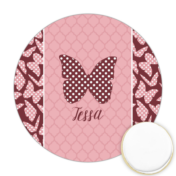 Custom Polka Dot Butterfly Printed Cookie Topper - Round (Personalized)