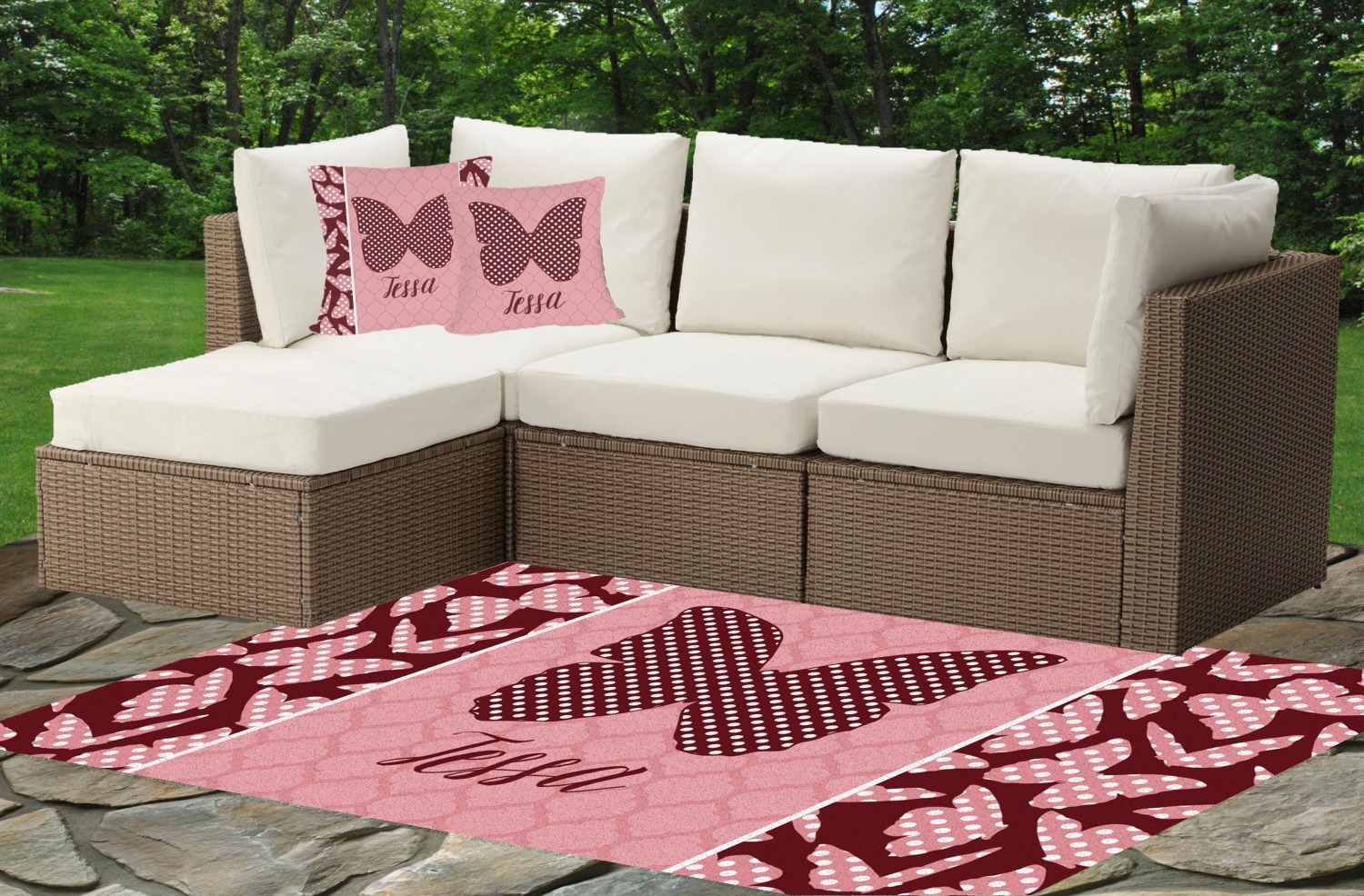 Custom Polka Dot Butterfly Indoor / Outdoor Rug (Personalized