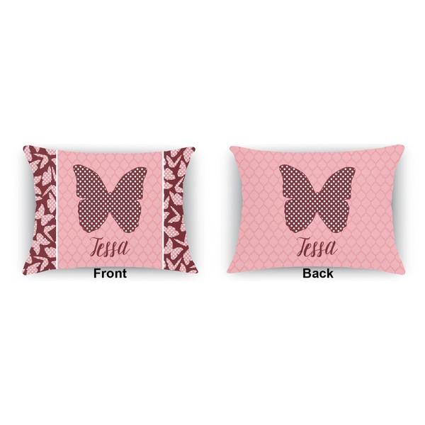 Polka Dot Butterfly Indoor Rectangular Burlap Pillow (Front and Back)