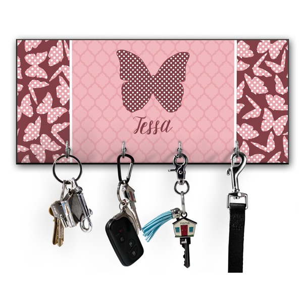 Custom Polka Dot Butterfly Key Hanger w/ 4 Hooks w/ Graphics and Text