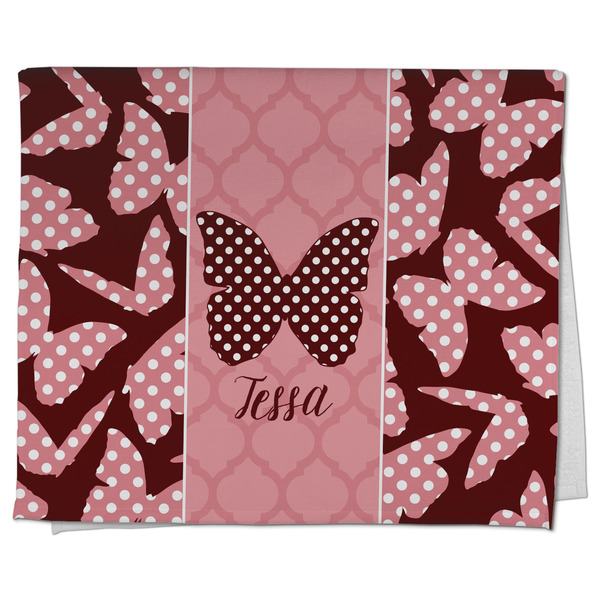 Custom Polka Dot Butterfly Kitchen Towel - Poly Cotton w/ Name or Text