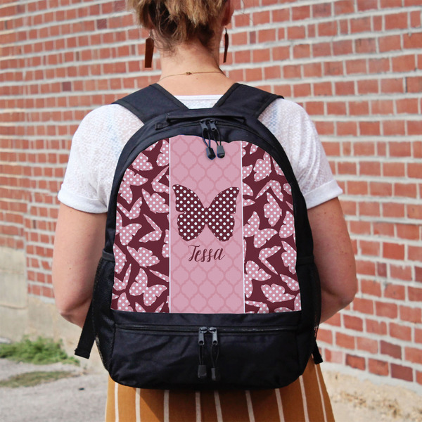 Polka Dot Butterfly Large Backpack - Black - On Back