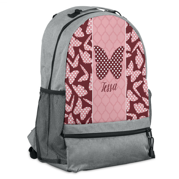 Custom Polka Dot Butterfly Backpack - Grey (Personalized)
