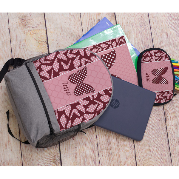 Polka Dot Butterfly Large Backpack - Gray - With Stuff