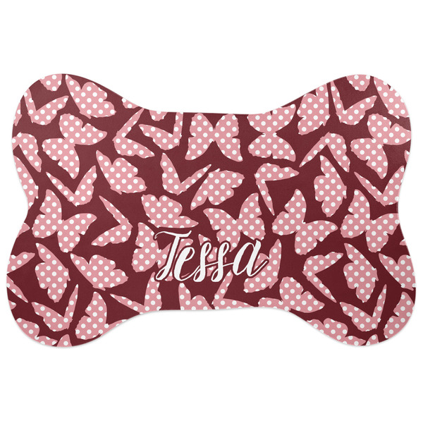 Custom Polka Dot Butterfly Bone Shaped Dog Food Mat (Large) (Personalized)