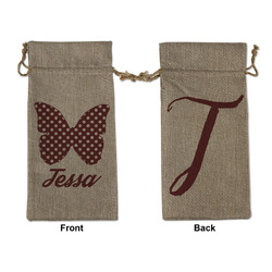 Polka Dot Butterfly Large Burlap Gift Bag - Front & Back (Personalized)