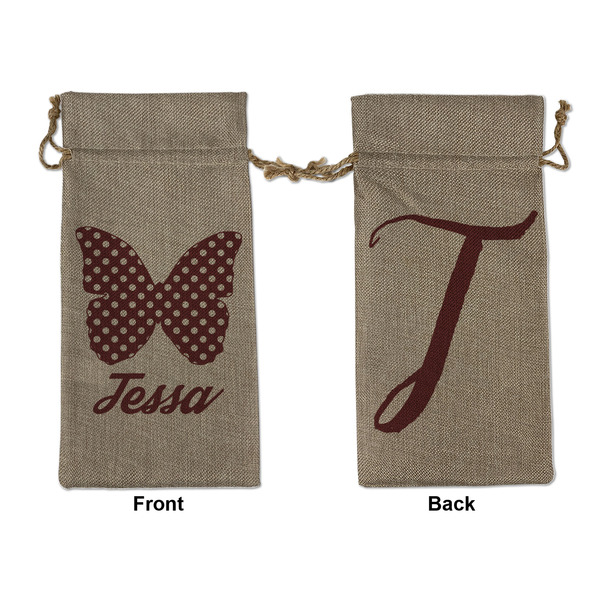 Custom Polka Dot Butterfly Large Burlap Gift Bag - Front & Back (Personalized)