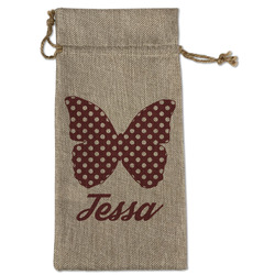 Polka Dot Butterfly Large Burlap Gift Bag - Front (Personalized)