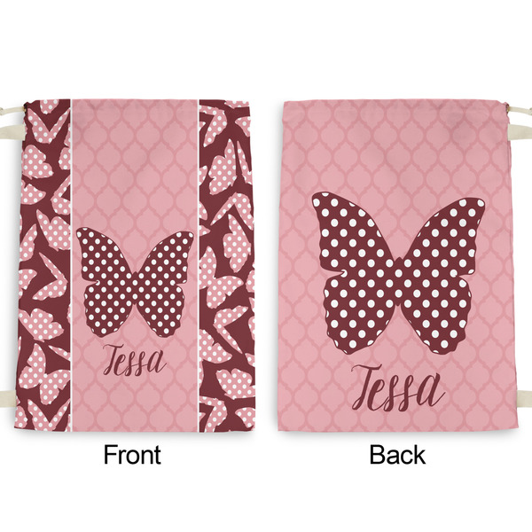 Polka Dot Butterfly Large Laundry Bag - Front & Back View