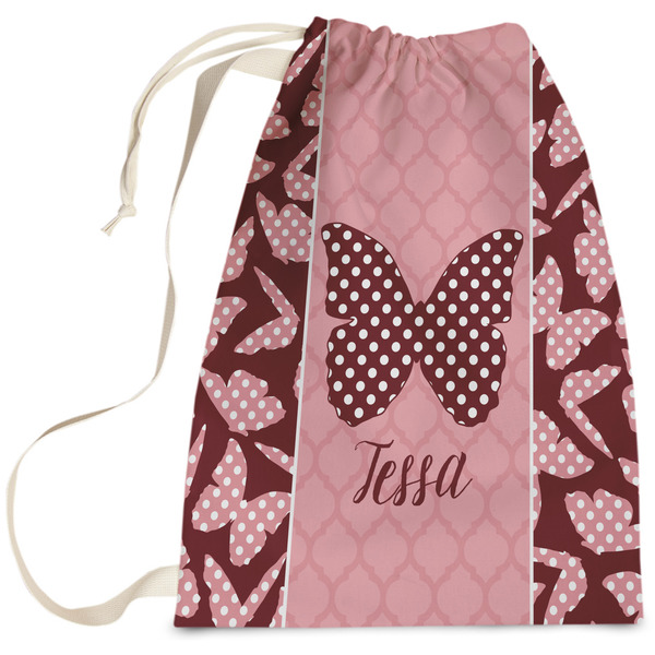 Custom Polka Dot Butterfly Laundry Bag - Large (Personalized)