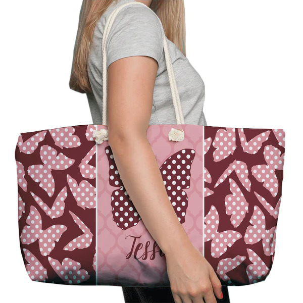 Polka Dot Butterfly Large Rope Tote Bag - In Context View