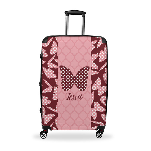 Custom Polka Dot Butterfly Suitcase - 28" Large - Checked w/ Name or Text