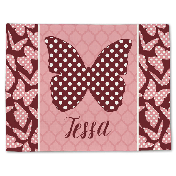 Custom Polka Dot Butterfly Single-Sided Linen Placemat - Single w/ Name or Text