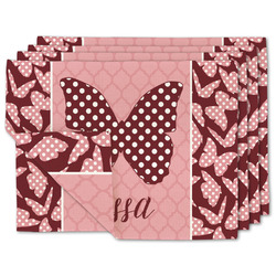 Polka Dot Butterfly Double-Sided Linen Placemat - Set of 4 w/ Name or Text