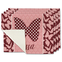 Polka Dot Butterfly Single-Sided Linen Placemat - Set of 4 w/ Name or Text