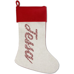 Polka Dot Butterfly Red Linen Stocking (Personalized)