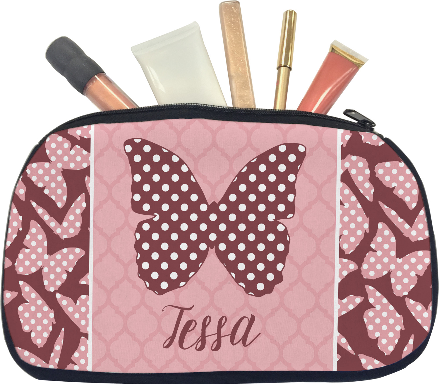 Custom Polka Dot Butterfly Makeup / Cosmetic Bag Medium (Personalized