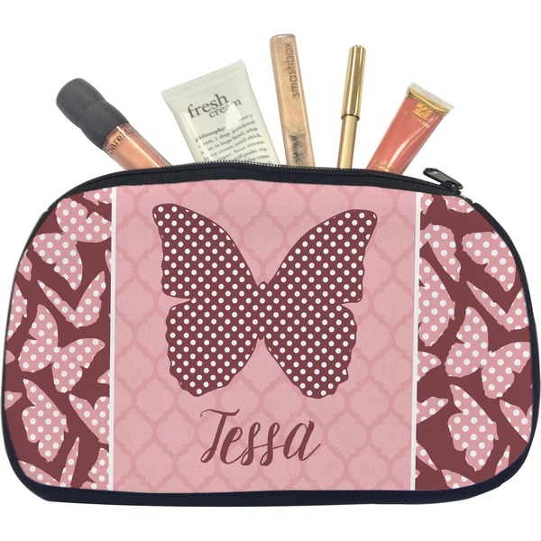 Custom Polka Dot Butterfly Makeup / Cosmetic Bag - Medium (Personalized)