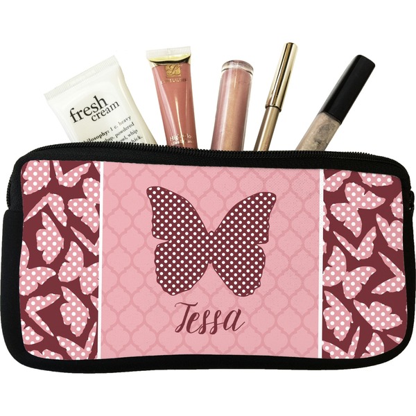 Custom Polka Dot Butterfly Makeup / Cosmetic Bag - Small (Personalized)
