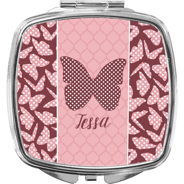Custom Polka Dot Butterfly Compact Makeup Mirror (Personalized)