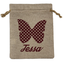 Polka Dot Butterfly Medium Burlap Gift Bag - Front (Personalized)