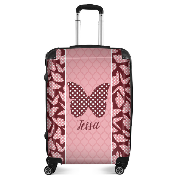 Custom Polka Dot Butterfly Suitcase - 24" Medium - Checked (Personalized)