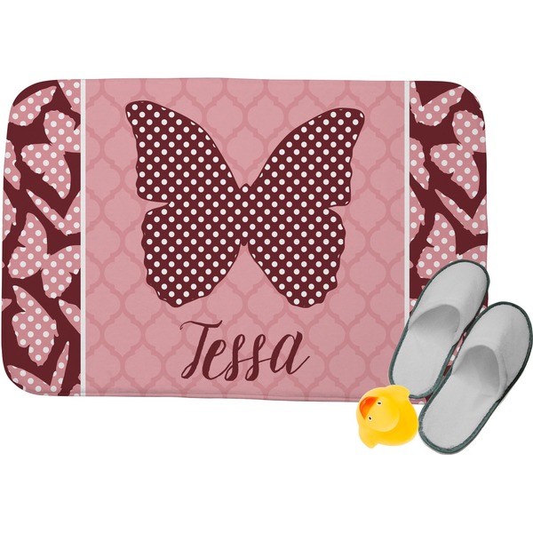 Custom Polka Dot Butterfly Memory Foam Bath Mat (Personalized)