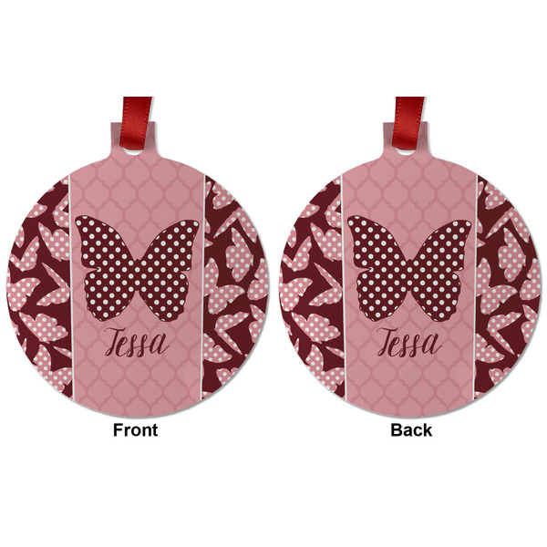 Polka Dot Butterfly Metal Ball Ornament - Front and Back