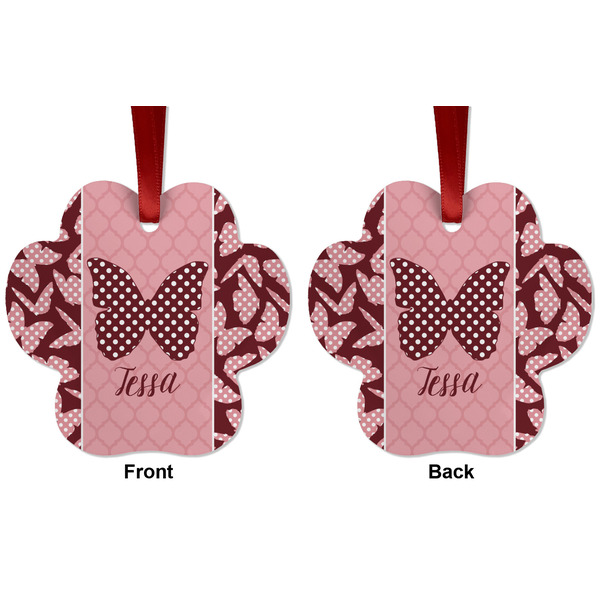 Polka Dot Butterfly Metal Paw Ornament - Front and Back