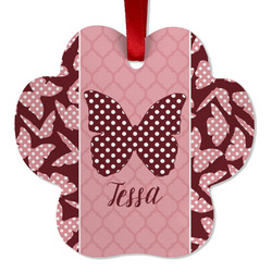 Polka Dot Butterfly Metal Paw Ornament - Double Sided w/ Name or Text