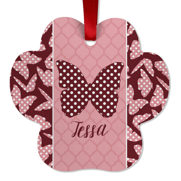 Polka Dot Butterfly Metal Paw Ornament - Front