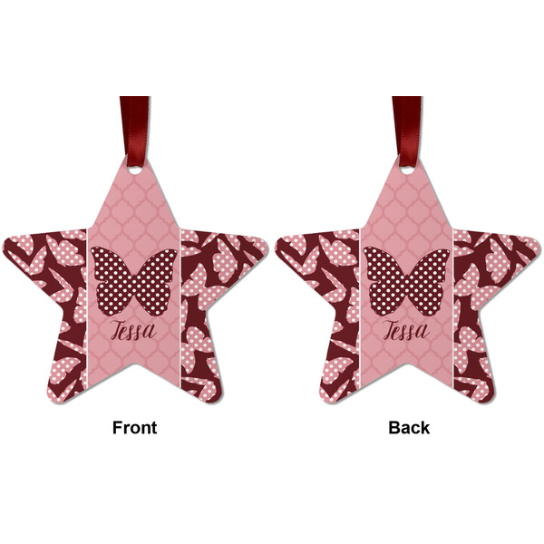Polka Dot Butterfly Metal Star Ornament - Front and Back