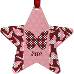 Polka Dot Butterfly Metal Star Ornament - Double Sided w/ Name or Text