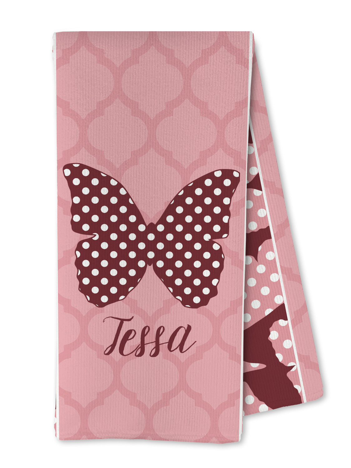 Custom Polka Dot Butterfly Kitchen Towel - Poly Cotton w/ Name or Text