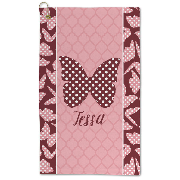 Custom Polka Dot Butterfly Microfiber Golf Towel - Large (Personalized)