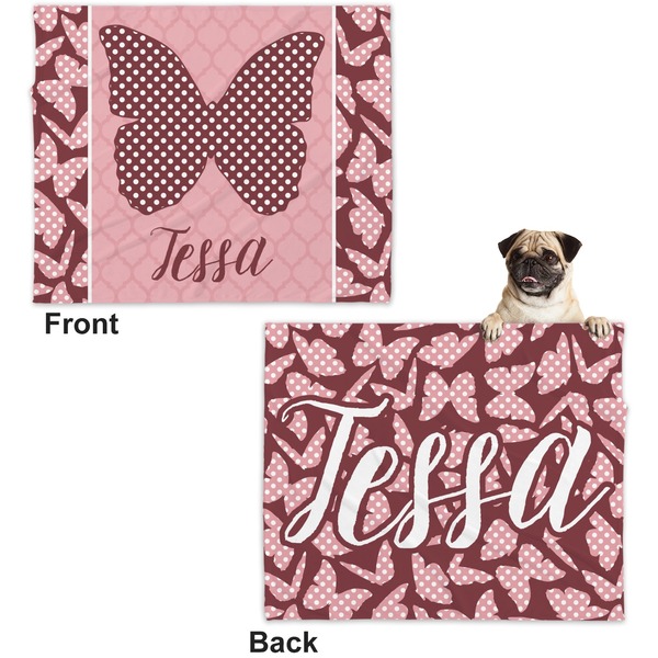 Polka Dot Butterfly Microfleece Dog Blanket - Large- Front & Back