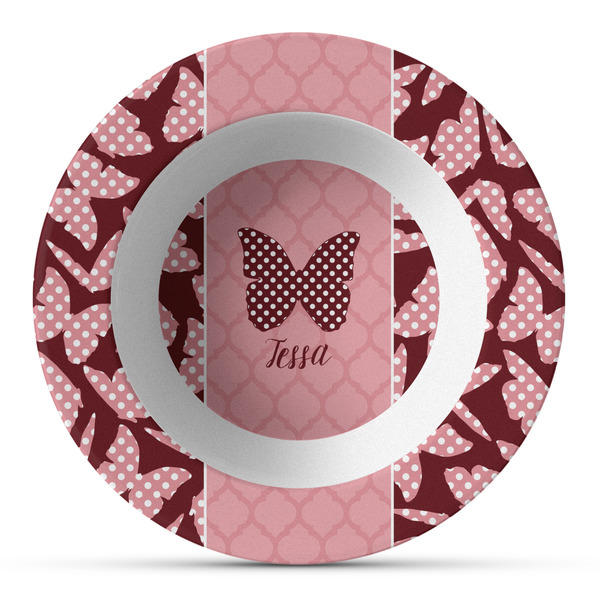Custom Polka Dot Butterfly Plastic Bowl - Microwave Safe - Composite Polymer (Personalized)
