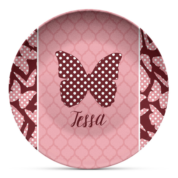 Custom Polka Dot Butterfly Microwave Safe Plastic Plate - Composite Polymer (Personalized)