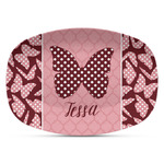 Polka Dot Butterfly Plastic Platter - Microwave & Oven Safe Composite Polymer (Personalized)