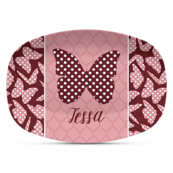 Custom Polka Dot Butterfly Plastic Platter - Microwave & Oven Safe Composite Polymer (Personalized)