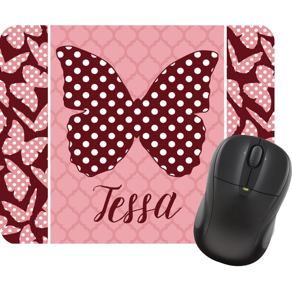 Custom Polka Dot Butterfly Rectangular Mouse Pad (Personalized)