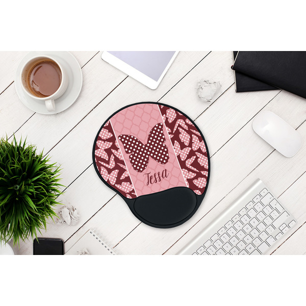 Polka Dot Butterfly Mouse Pad with Wrist Rest - LIFESYTLE 1