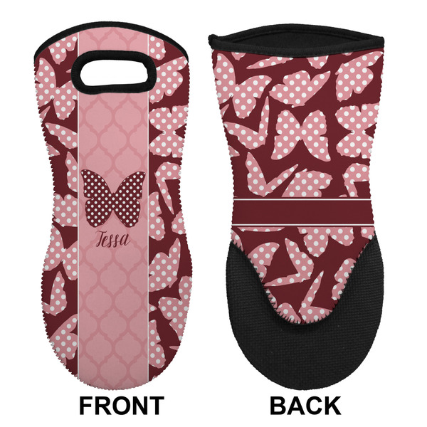 Polka Dot Butterfly Neoprene Oven Mitt (Front & Back)