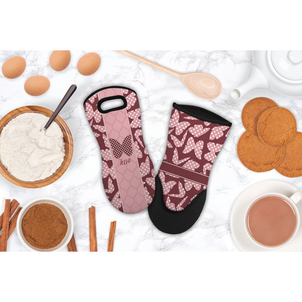 Polka Dot Butterfly Neoprene Oven Mitt - Lifestyle Image