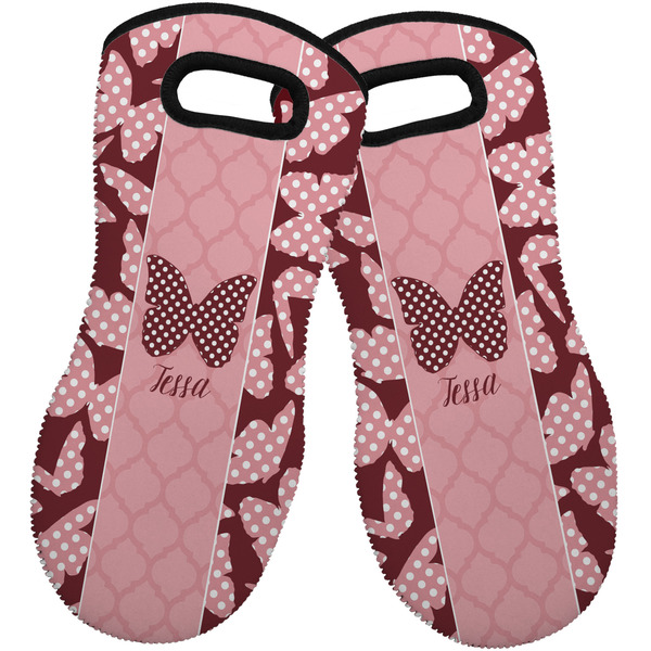 Polka Dot Butterfly Neoprene Oven Mitt -Set of 2 - Front